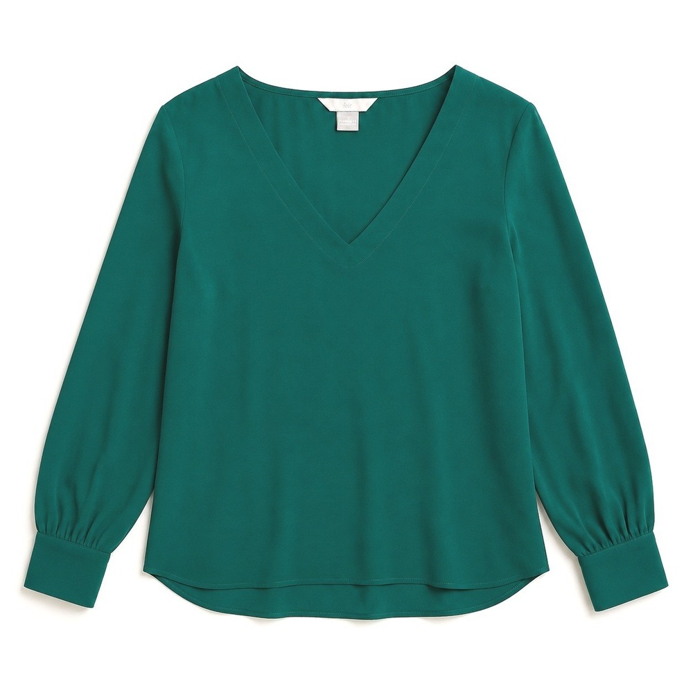 H&M Size 12 V Neck Long Sleeve Blouse Dark Green Professional‎